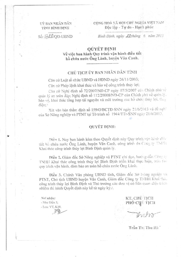 QD phe duyet quy trinh van hanh ho Ong Lanh page 0001