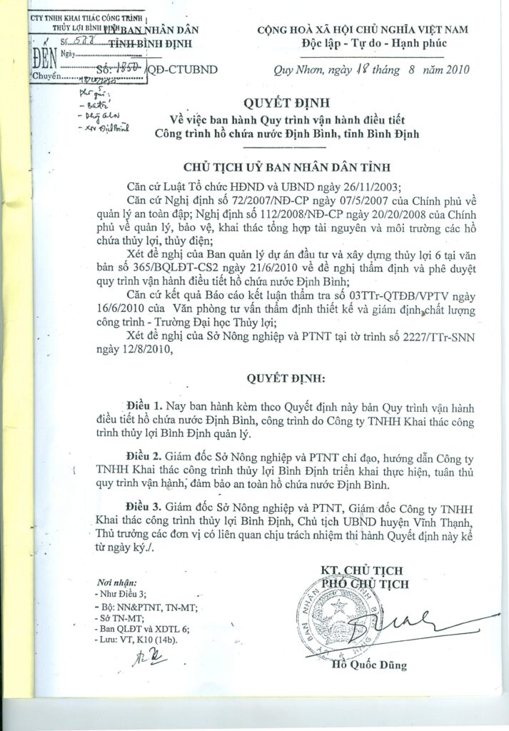 Quy trinh Van hanh dieu tiet ho Dinh Binh page 0002
