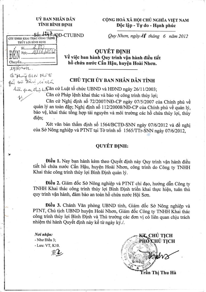 Quyet dinh Ban hanh Quy trinh van hanh ho Can Hau page 0001