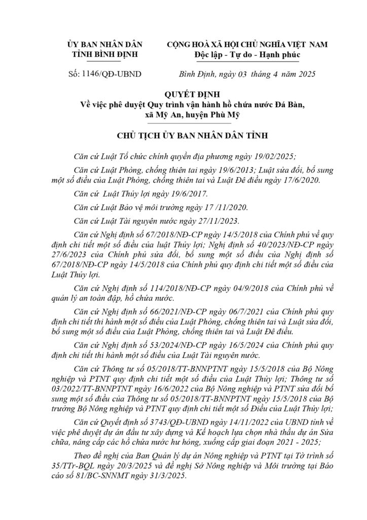 Quyet dinh phe duyet Quy trinh van hanh ho Da Ban page 0001